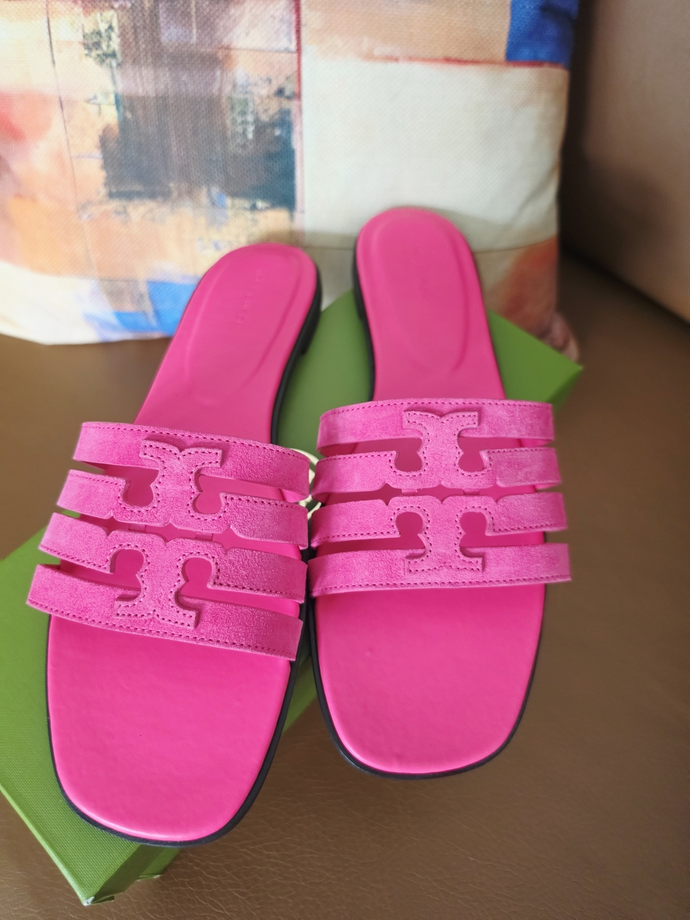Tory Burch Hot Pink Triple‑Strap Slide Sandals